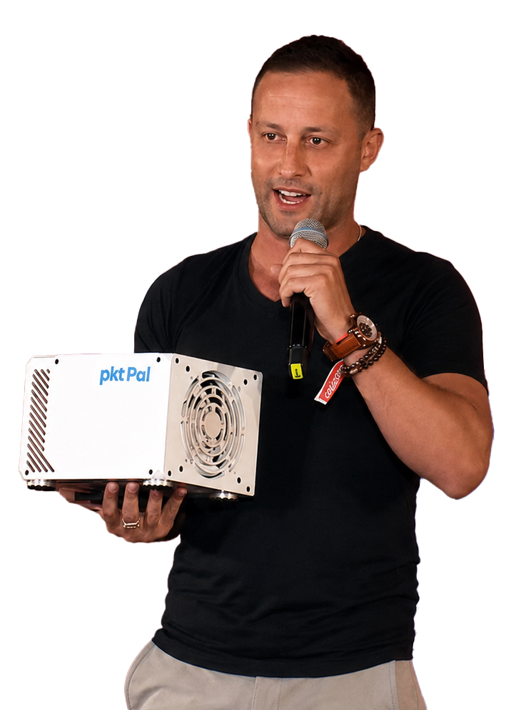 Josh Berger speaking — holding a pktPal